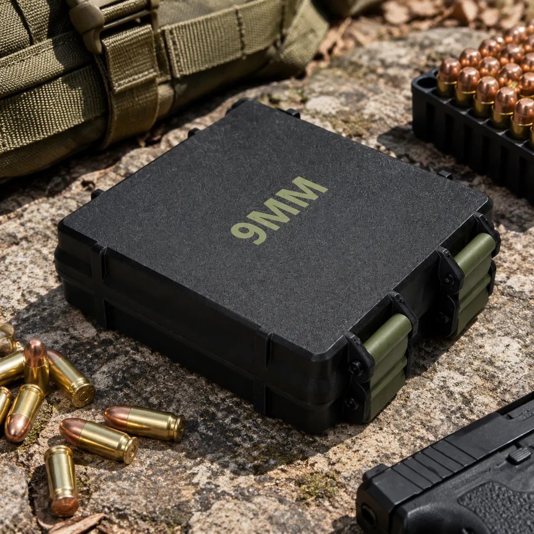 🎯 100-Round Ammo Storage Box | Waterproof Hard Shell • Caliber-Specific Slots • Dual Latches