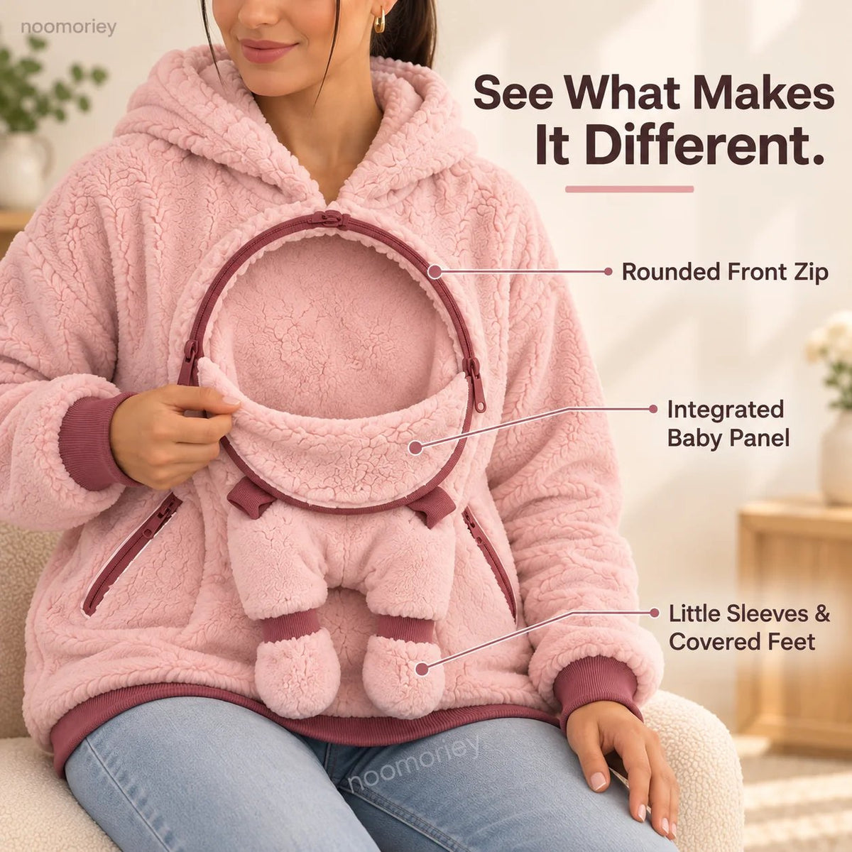 ⏰ LAST DAY 49% OFF - Mom & Baby Plush Hoodie – Cozy Pullover with Front Zip Panel