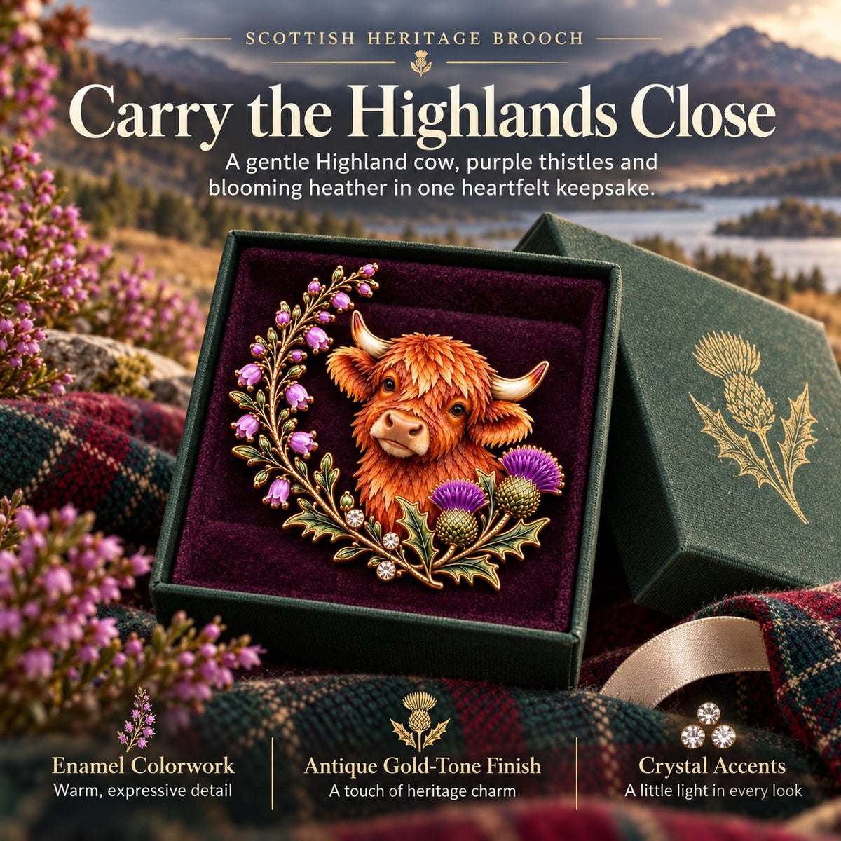 Highland Cow & Thistle 🏴󠁧󠁢󠁳󠁣󠁴󠁿 Scottish Heritage Enamel Brooch