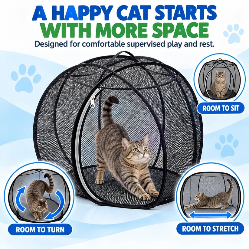 🐱 RollyCat 360° Mesh Cat Playpen – Spacious, Breathable & Secure Outdoor Play Space for Cats
