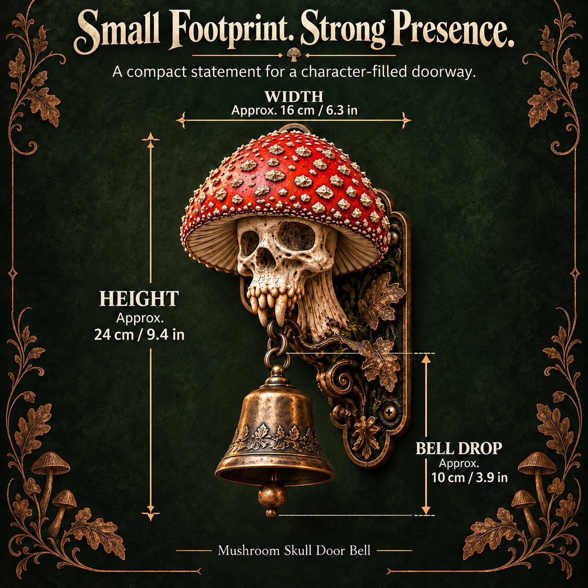 ⏳ Last Day 49% OFF – 🍄 Skullcap Guardian Mushroom Skull Door Bell | Gothic Woodland Décor with Hanging Bell 💀🔔