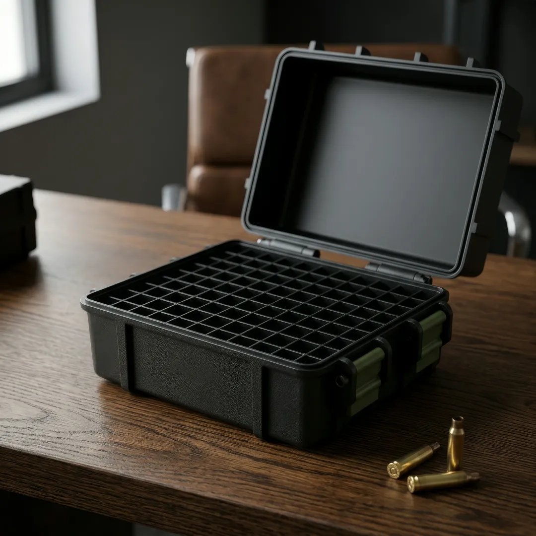 🎯 100-Round Ammo Storage Box | Waterproof Hard Shell • Caliber-Specific Slots • Dual Latches
