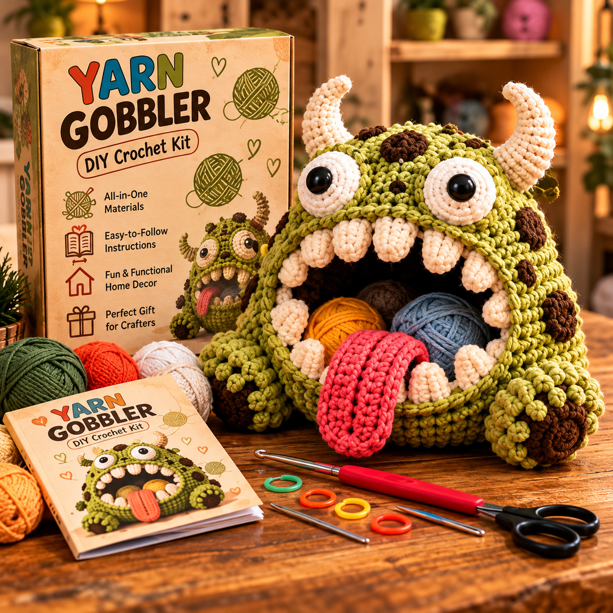 🧶👾 Yarn Gobbler™ – DIY Crochet Monster Yarn Holder Kit Collection