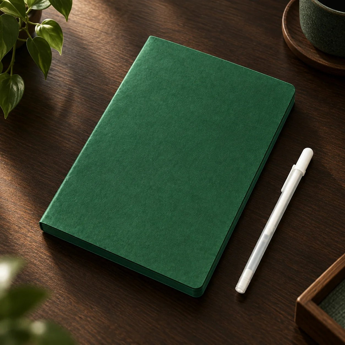 🔥HOT SALE 49% OFF - 📖Deep Green Blank Notebook with White Gel Pen | Aesthetic Writing & Sketch Journal
