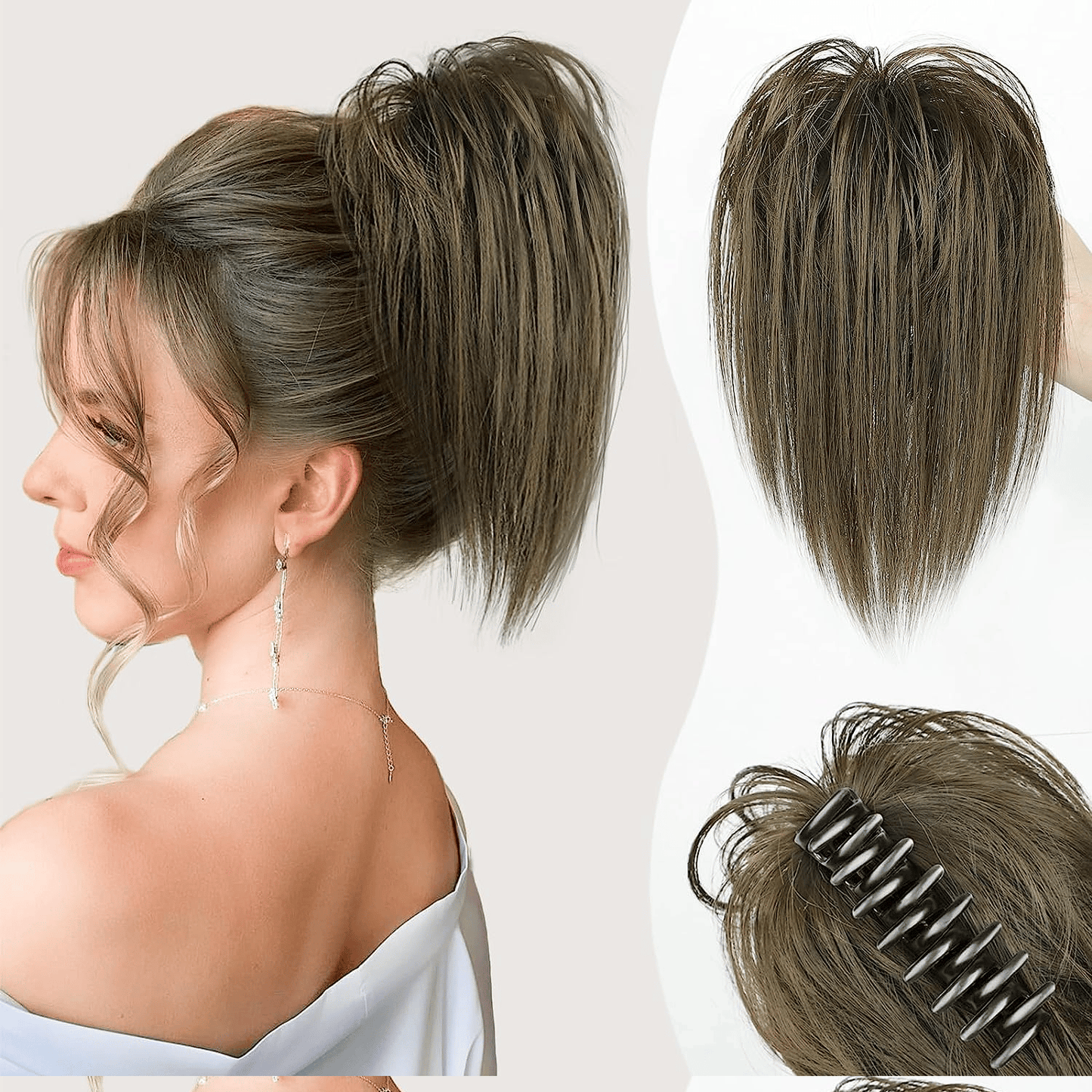 Messy ponytail clip extends hair