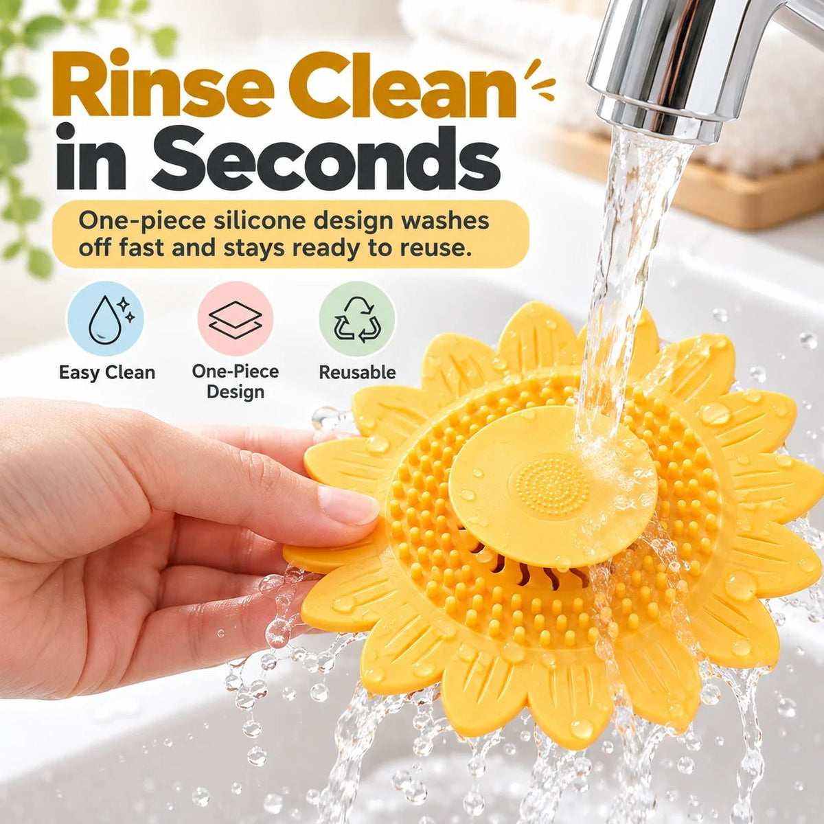 🌻Sunflower Silicone Drain Cover – Hair Catcher, Odor Blocker & One-Press Drain