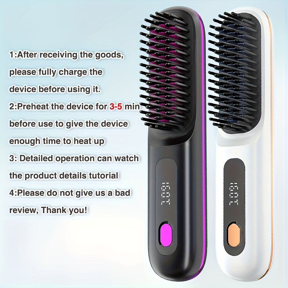 2-in-1 USB-Rechargeable Heated Hair Straightening Brush