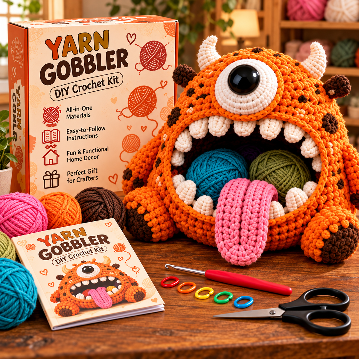🧶👾 Yarn Gobbler™ – DIY Crochet Monster Yarn Holder Kit Collection