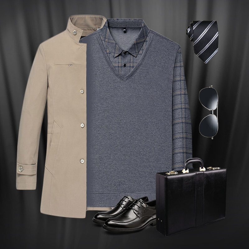 Men's Faux Two Piece Lapel Long-Sleeve Tops - Buy two and get free shipping!