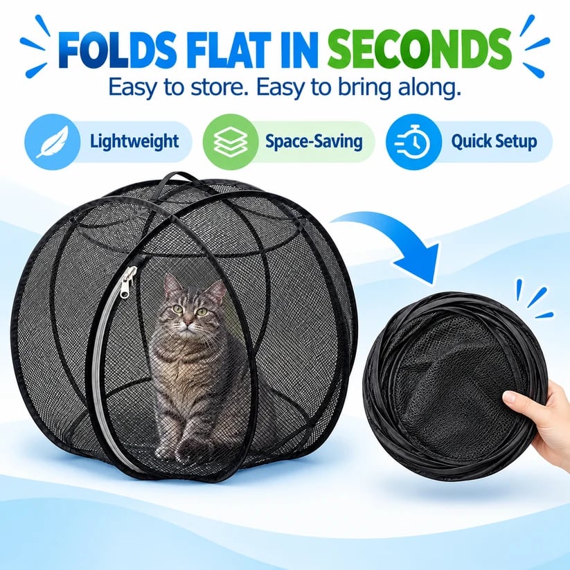 🐱 RollyCat 360° Mesh Cat Playpen – Spacious, Breathable & Secure Outdoor Play Space for Cats