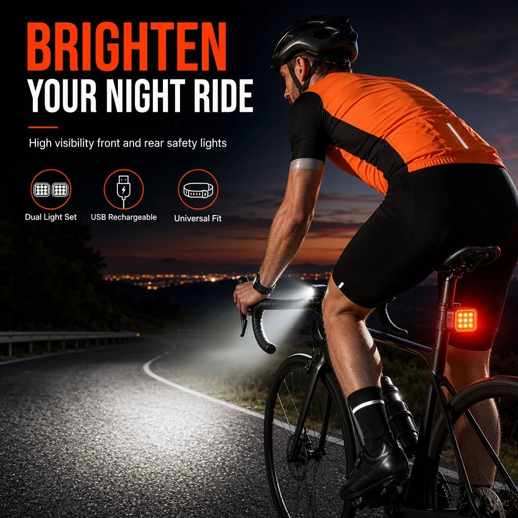 🎉📢📢50% OFF !! ⏰ Bright Bicycle Light Front Headlight and Rear Taillight for Mountain Bike Night Riding Safety Warning Cycling Accessories