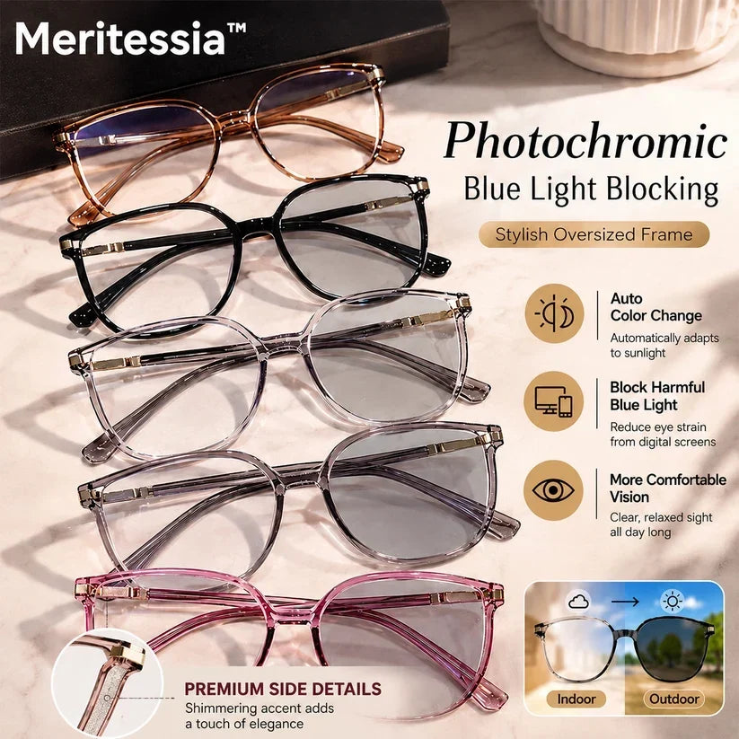 🕶️ Oversized Fashion Prescription Glasses – Trendy Photochromic Lenses with Blue Light Blocking ✨