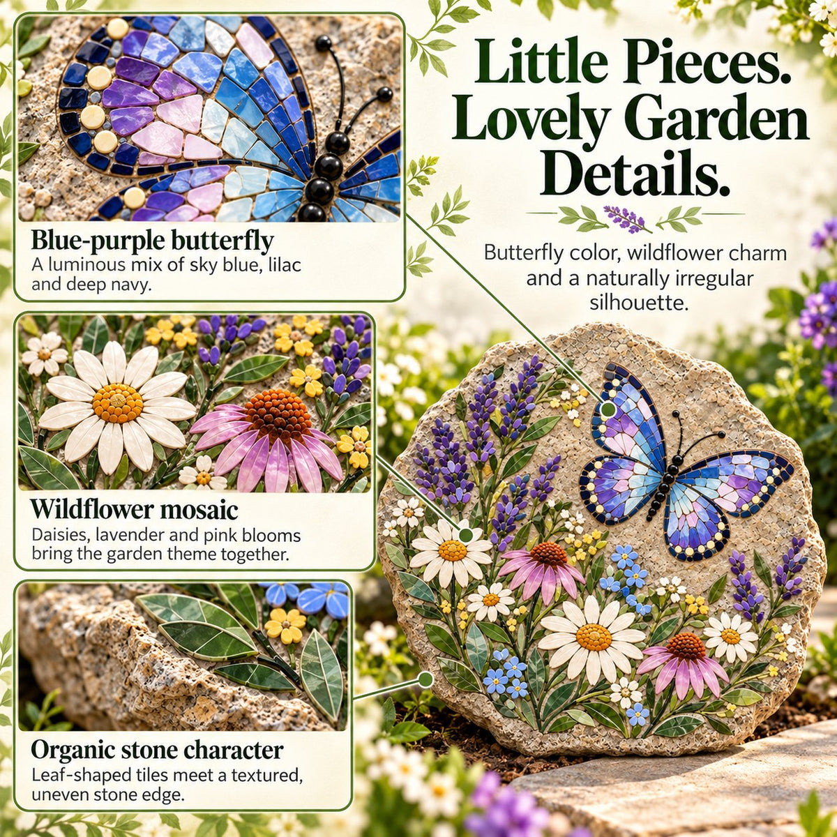 🦋 Butterfly Wildflower Mosaic DIY Kit | Complete Guided Craft Set