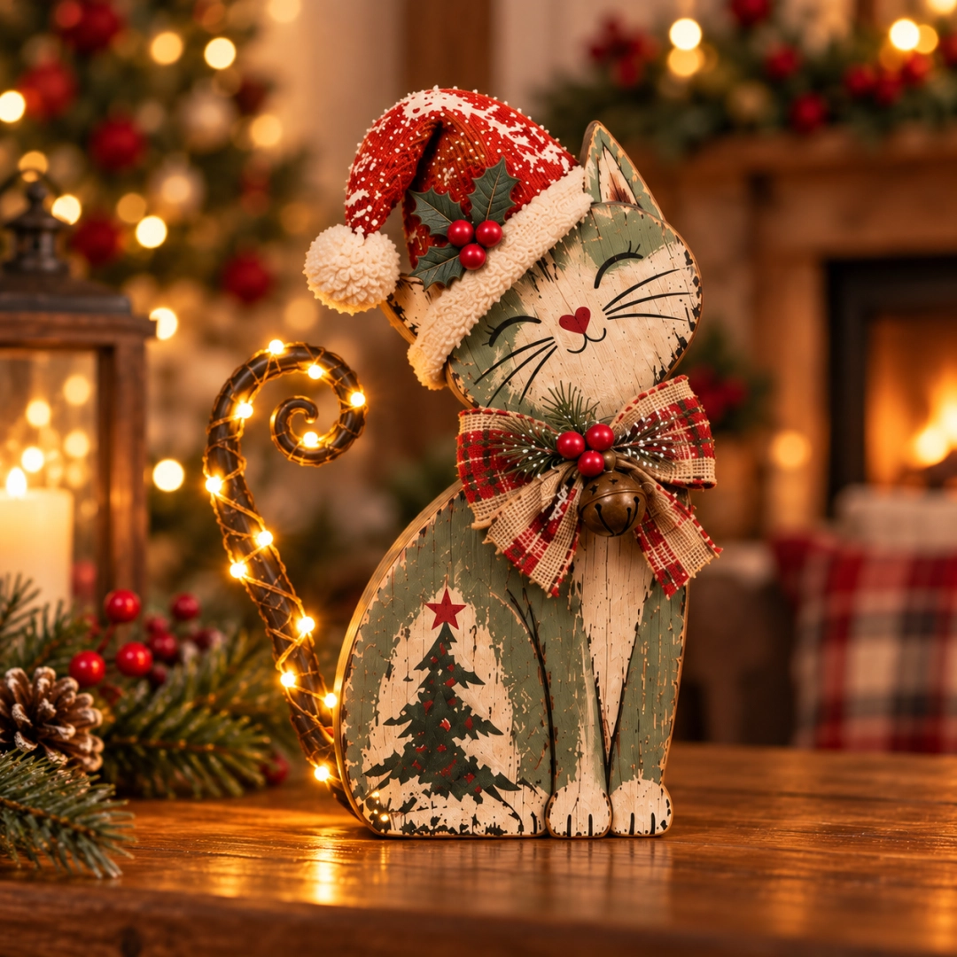 🐱🎄 Vintage Lighted Christmas Cat Trio | Remote Tail Lights
