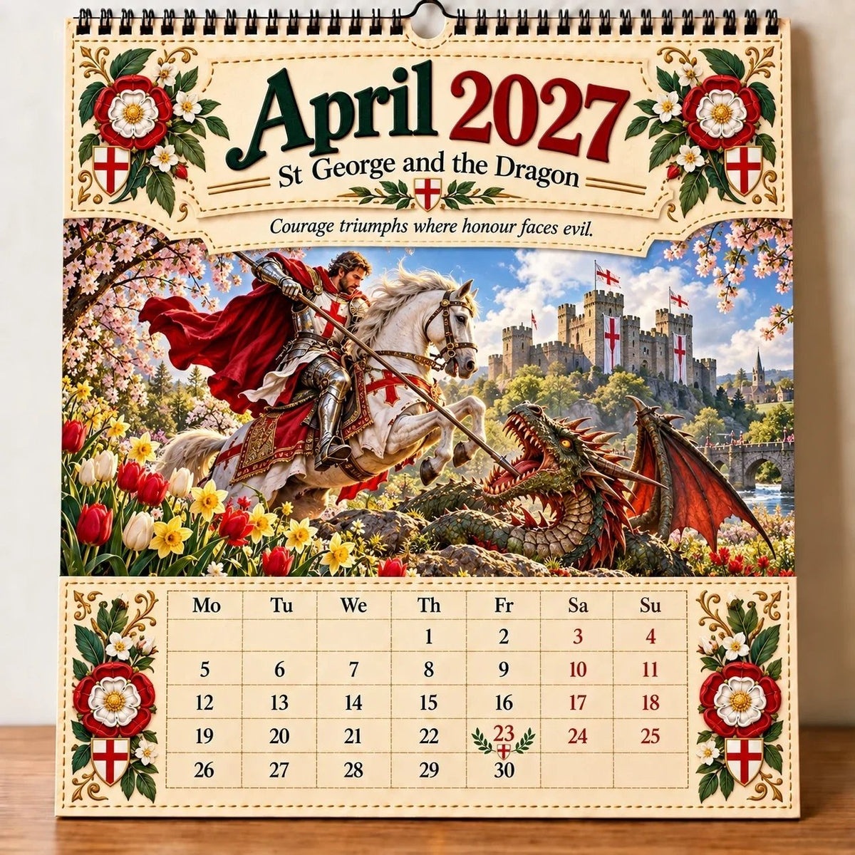 🗡️🐉 2027 England St George “Faith, Courage & Protection” Wall Calendar📅