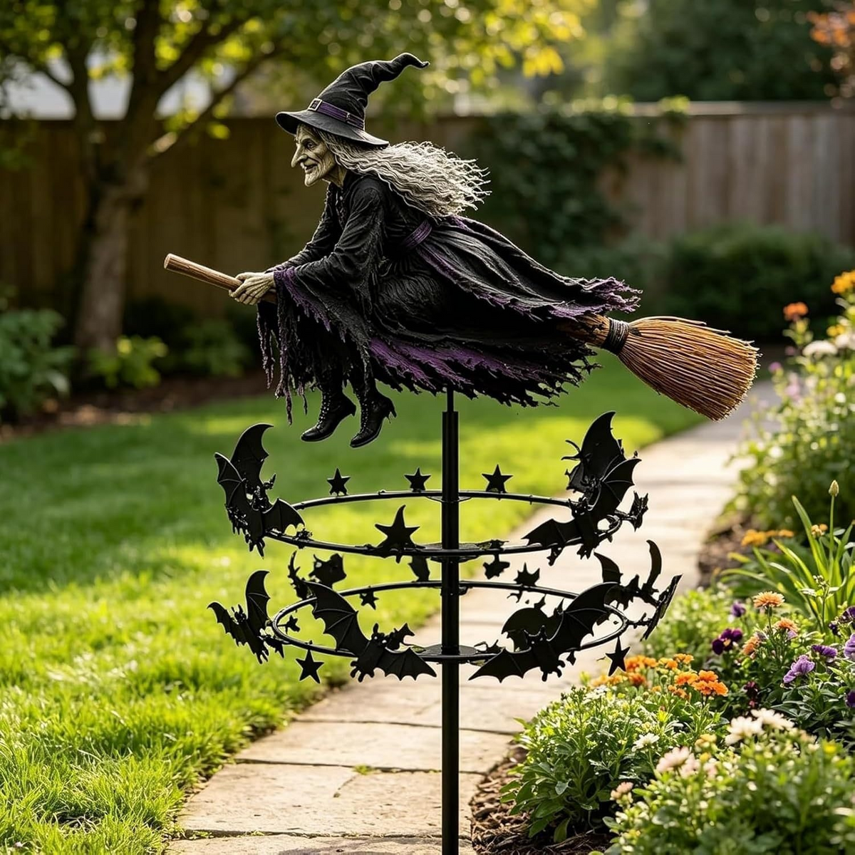 🧙‍♀️Enchanted Witch Wind Spinner ✨ Whimsical Outdoor Halloween Garden Decor