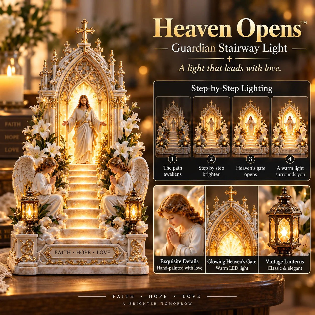 ✨ ✝️Heaven Opens™ – Step-by-Step Illuminated Jesus Stairway | Faith, Hope & Love