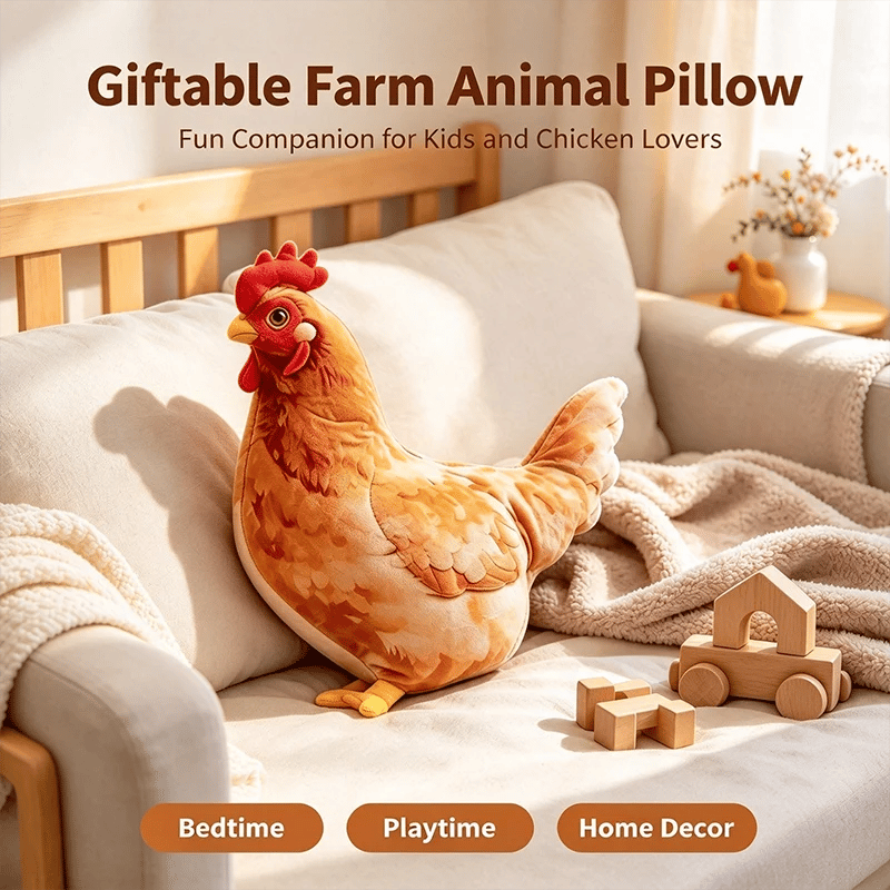 🐔 Chicken-Shaped Plush Pillow – Cute Realistic Hen Stuffed Animal & Cozy Home Decor Cushion ✨
