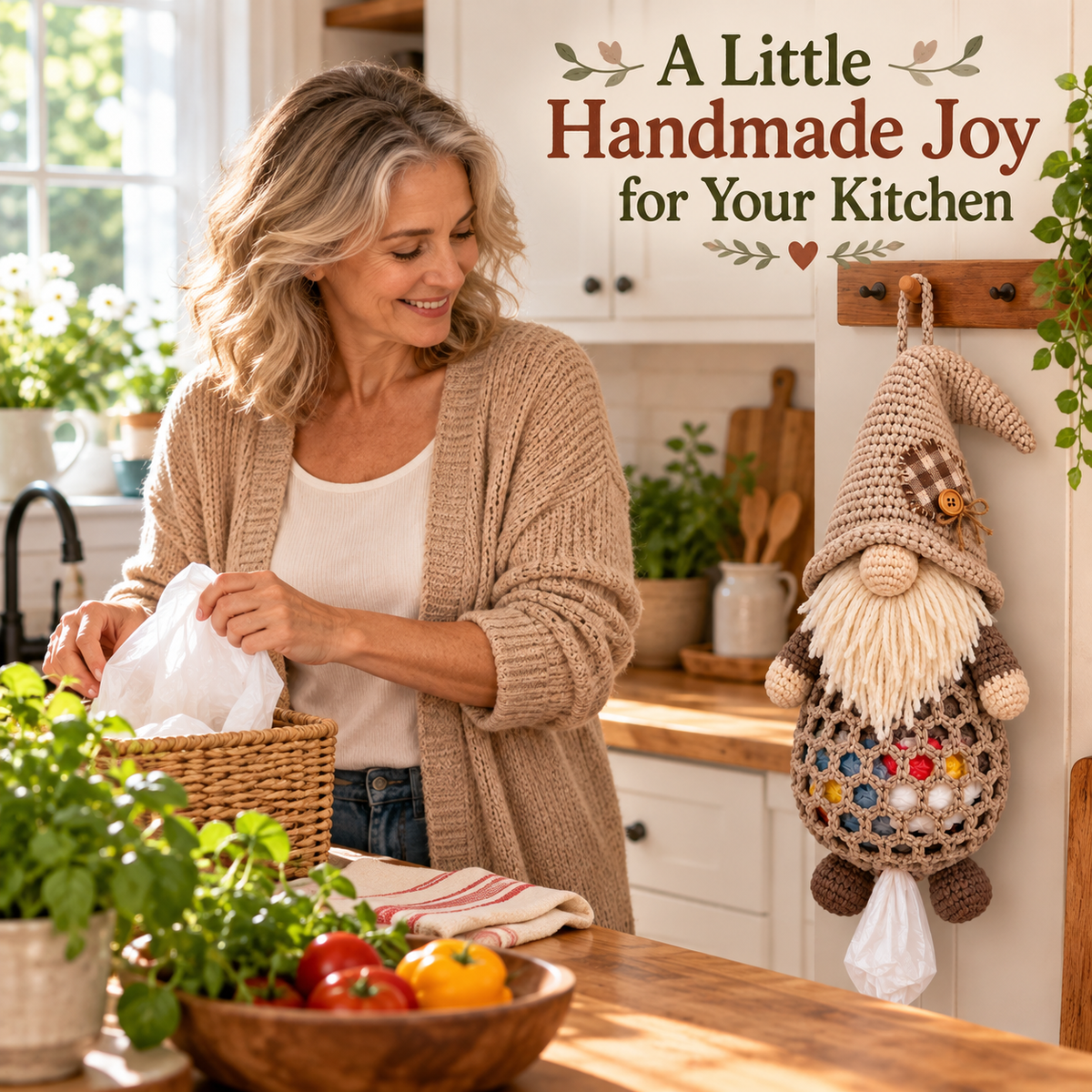 🔥 BUY 3 GET 1 FREE 🔥- 🧶 Gnome Kitchen Keepers | Crochet Bag Holder Collection 🌿