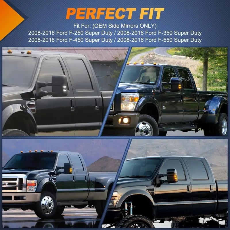 Dual-Color LED Truck Mirror Lights – Amber Turn Signal, White Parking Light, Smoked Lens, Plug-and-Play