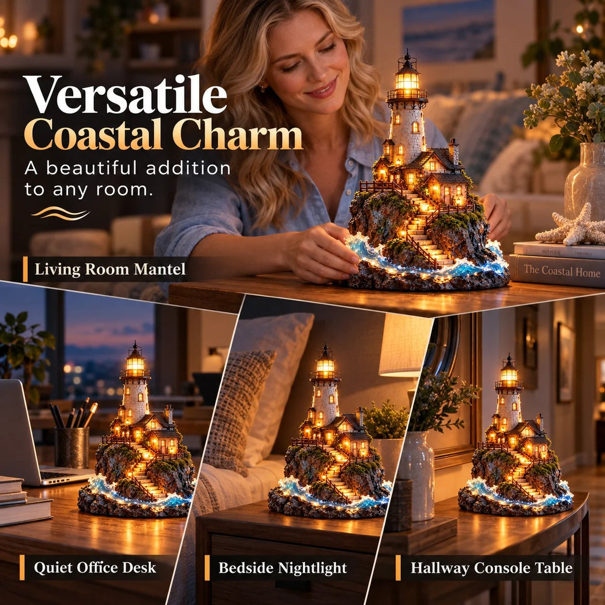 'Coastal Lighthouse' LED light decoration – handmade ornament in a maritime island style