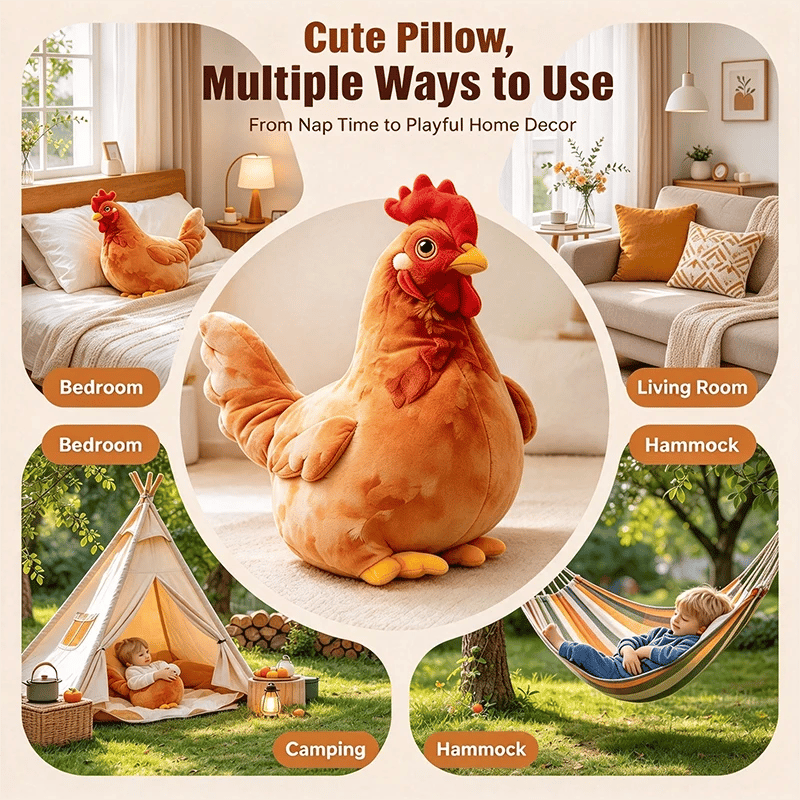 🐔 Chicken-Shaped Plush Pillow – Cute Realistic Hen Stuffed Animal & Cozy Home Decor Cushion ✨