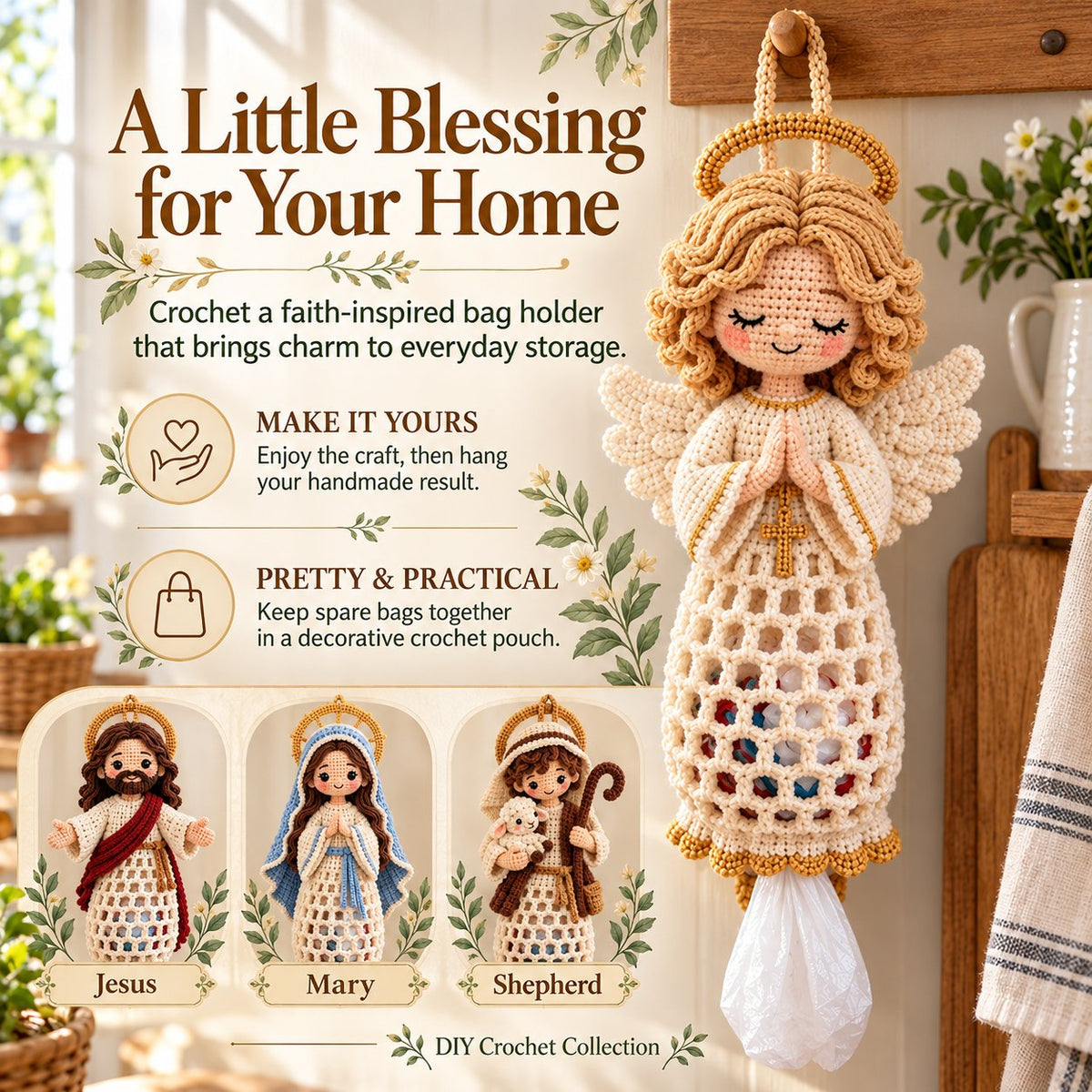 ⏳ Last Day 49% OFF – 🧶 Beginner-Friendly Blessed Home Crochet Bag Holder DIY Kit | 4 Faith-Inspired Designs with Yarn, Tools & Guide Included ✝️