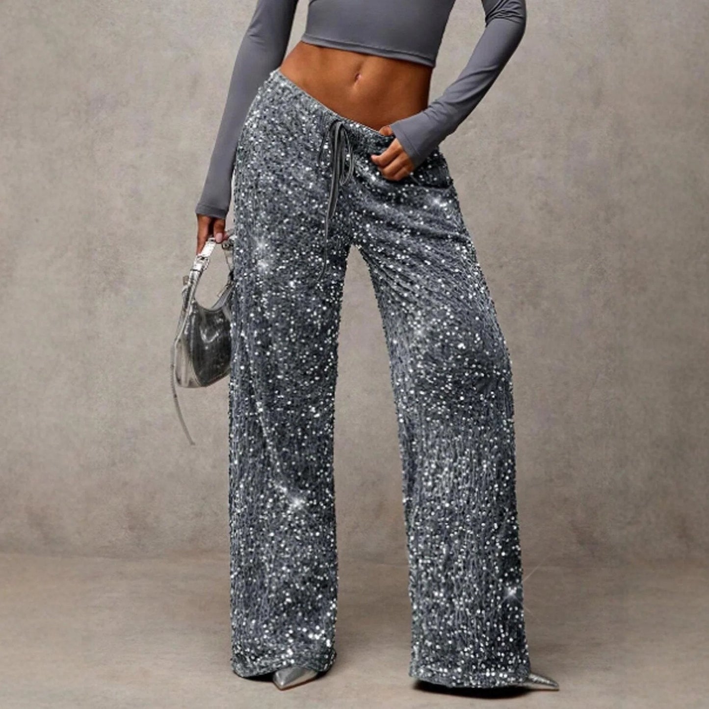 🎅Women's Sequin Sparkle Wide Leg Pants with Elastic Waistband - Buy two and get free shipping!