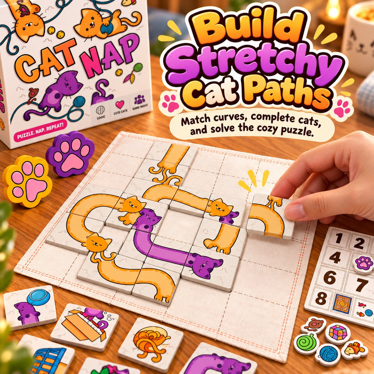 🐱 Cat Nap – Cute Cat Puzzle Board Game for Family Fun & Game Night (✨ Buy 2 Free Shipping)