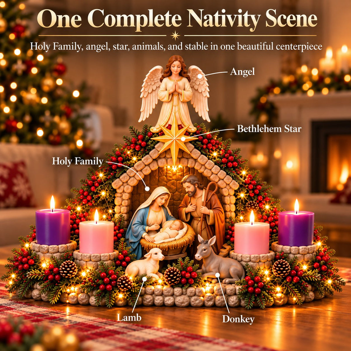 Nativity Christmas Candle Centerpiece