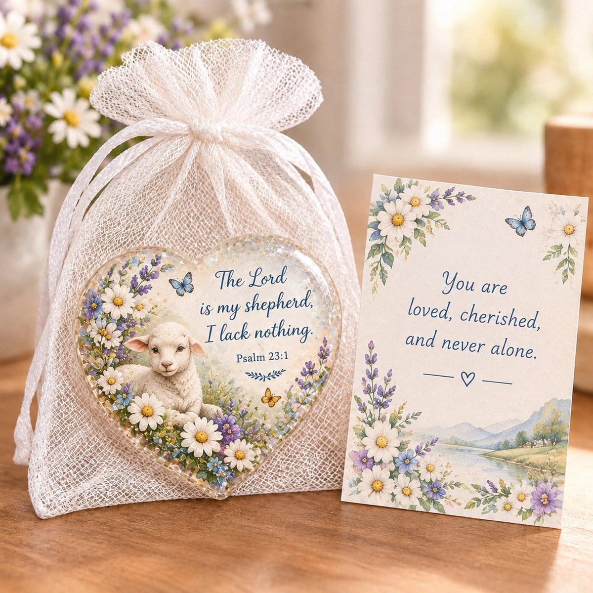 ✝️ Christian Faith Heart Keepsake with Prayer Card & Organza Bag