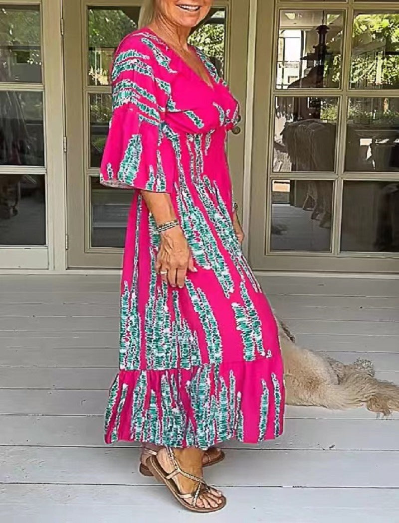 V-neck tie-dye print dress
