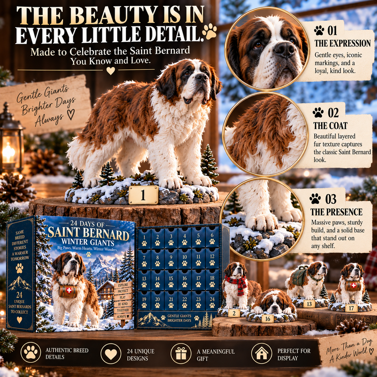 24 Days of Saint Bernard Winter Giants – Christmas Advent Calendar | 24 Unique Dog Collectible Figurines