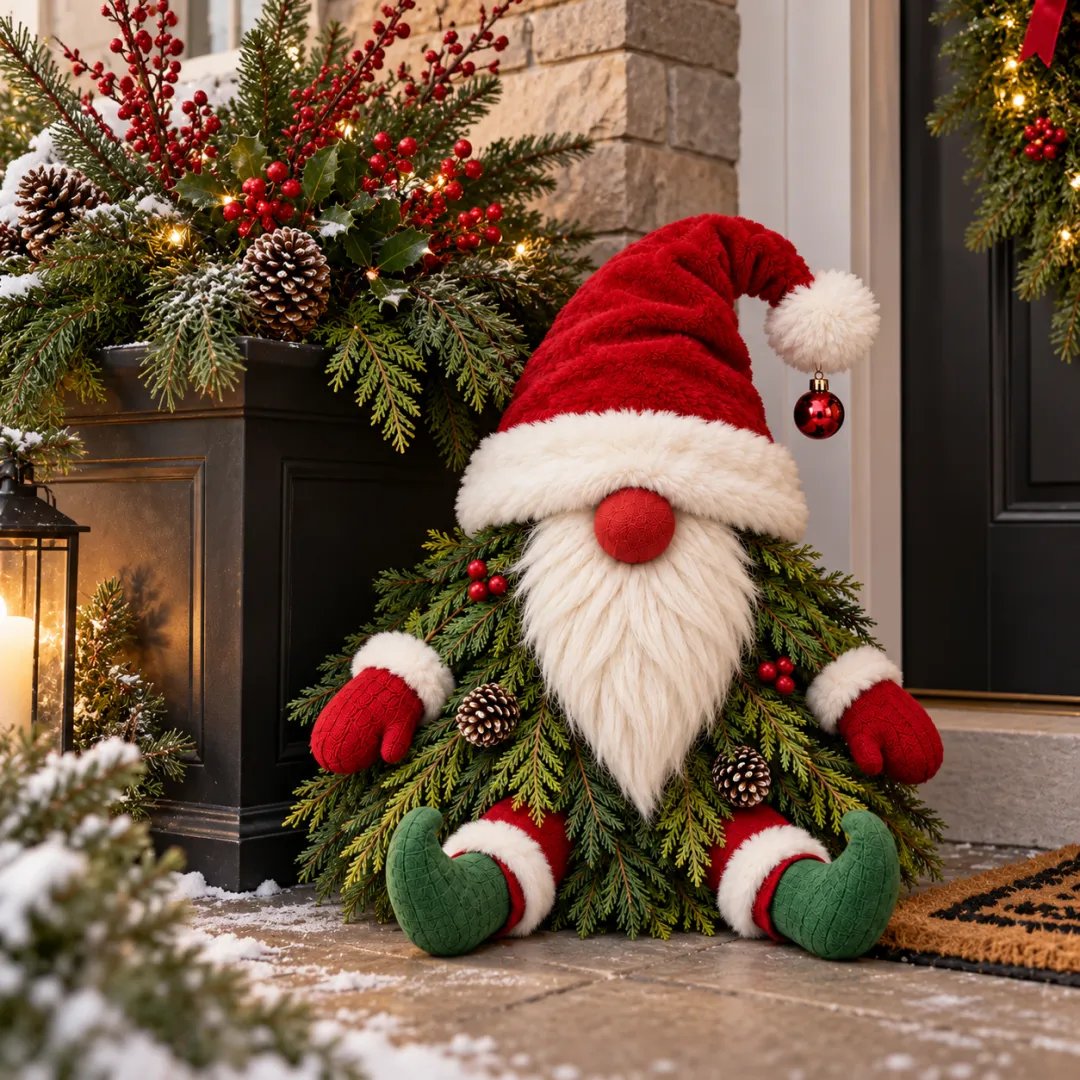 🎅 Sitting Christmas Evergreen Gnome | Woodland Holiday Decor
