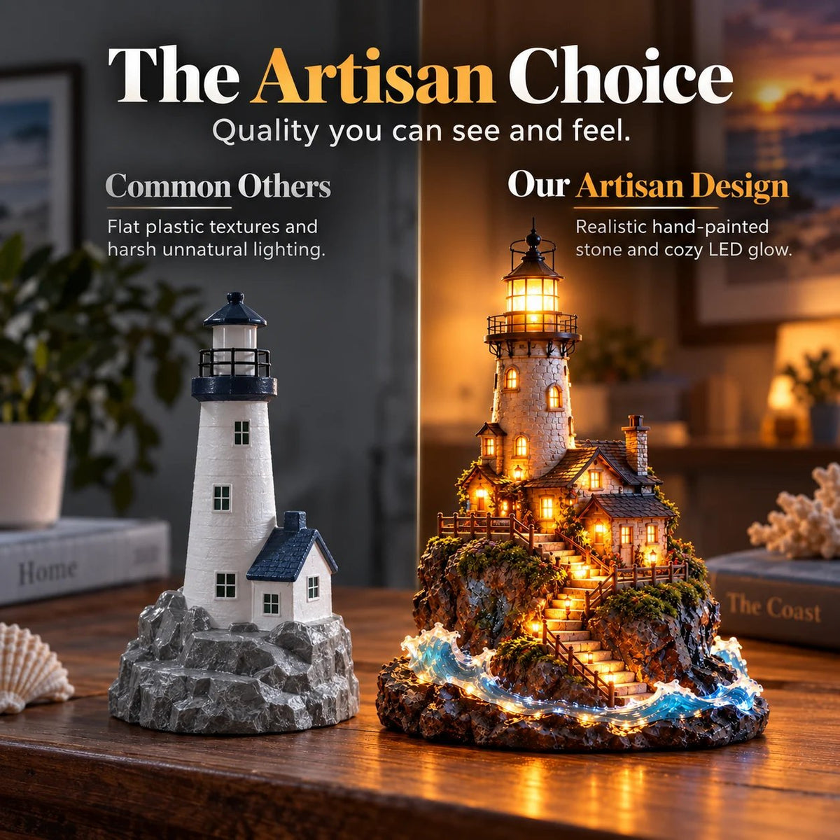 'Coastal Lighthouse' LED light decoration – handmade ornament in a maritime island style