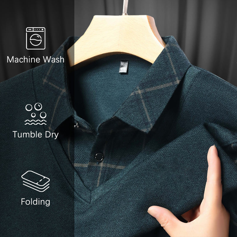 Men's Faux Two Piece Lapel Long-Sleeve Tops - Buy two and get free shipping!