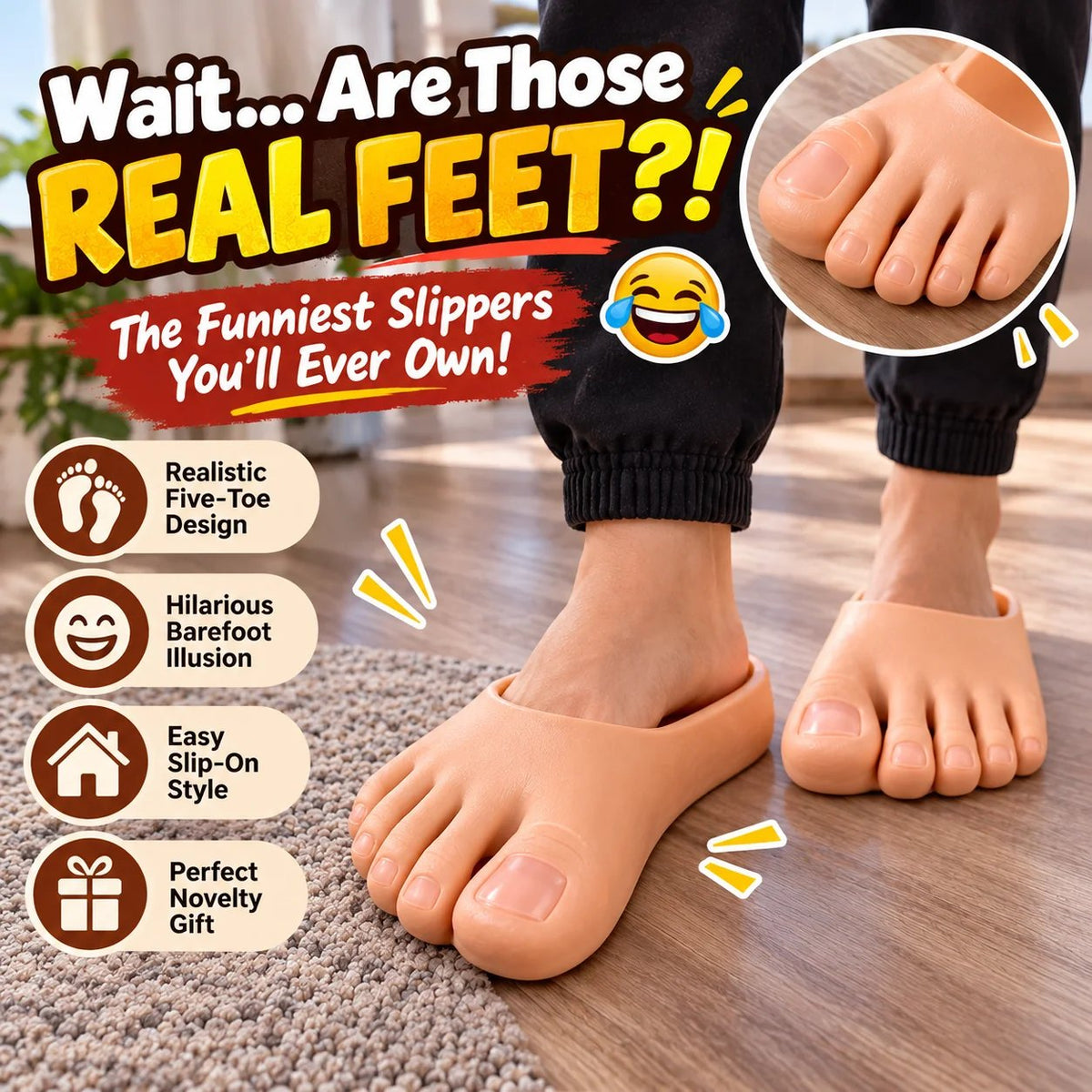 😂 Realistic Barefoot Slippers | Giant Toe Novelty Slides