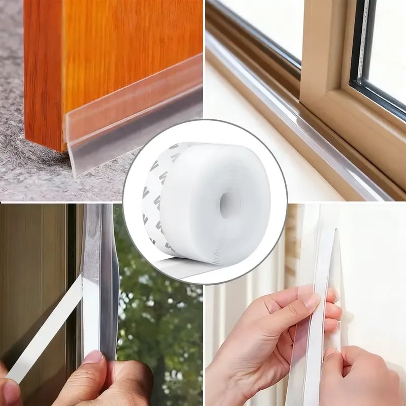 Silicone Door Weather Stripping Seal Strip, 5M/16.4FT Adhesive Door Bottom Draft Stopper for Doors and Windows