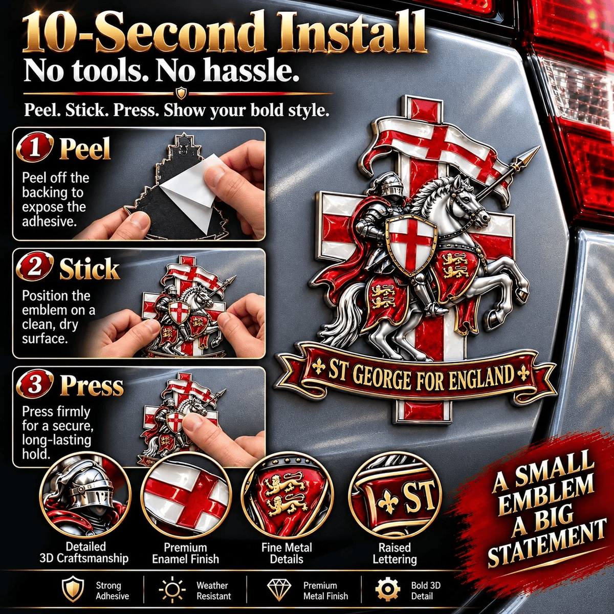 🛡️ “St George for England” Protection & Blessing Commemorative Metal Car Emblem