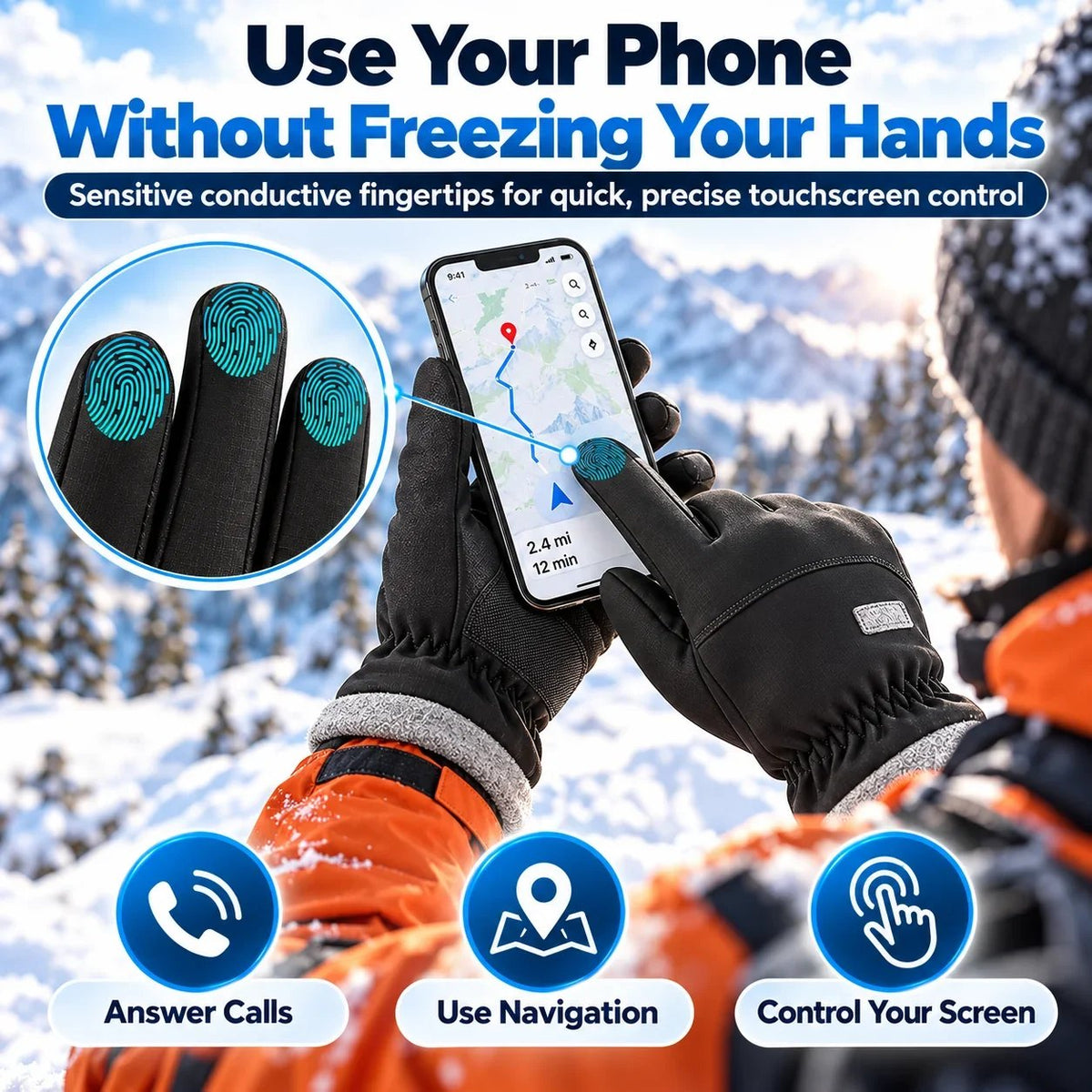 Winter Thermal Touchscreen Gloves – Water-Resistant Windproof Fleece Gloves for Driving, Skiing & Outdoor Use