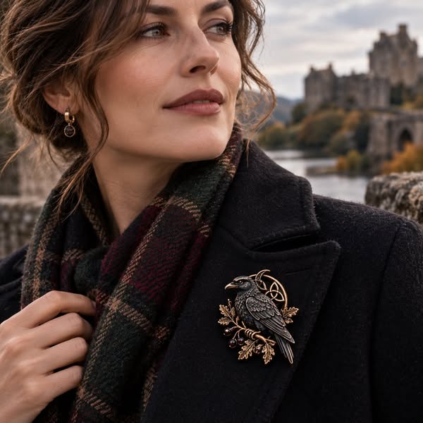 Gothic Celtic Raven Brooch
