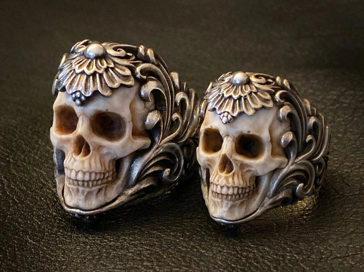 ⏰Vintage Polish Floral Armor Antler Skull Ring