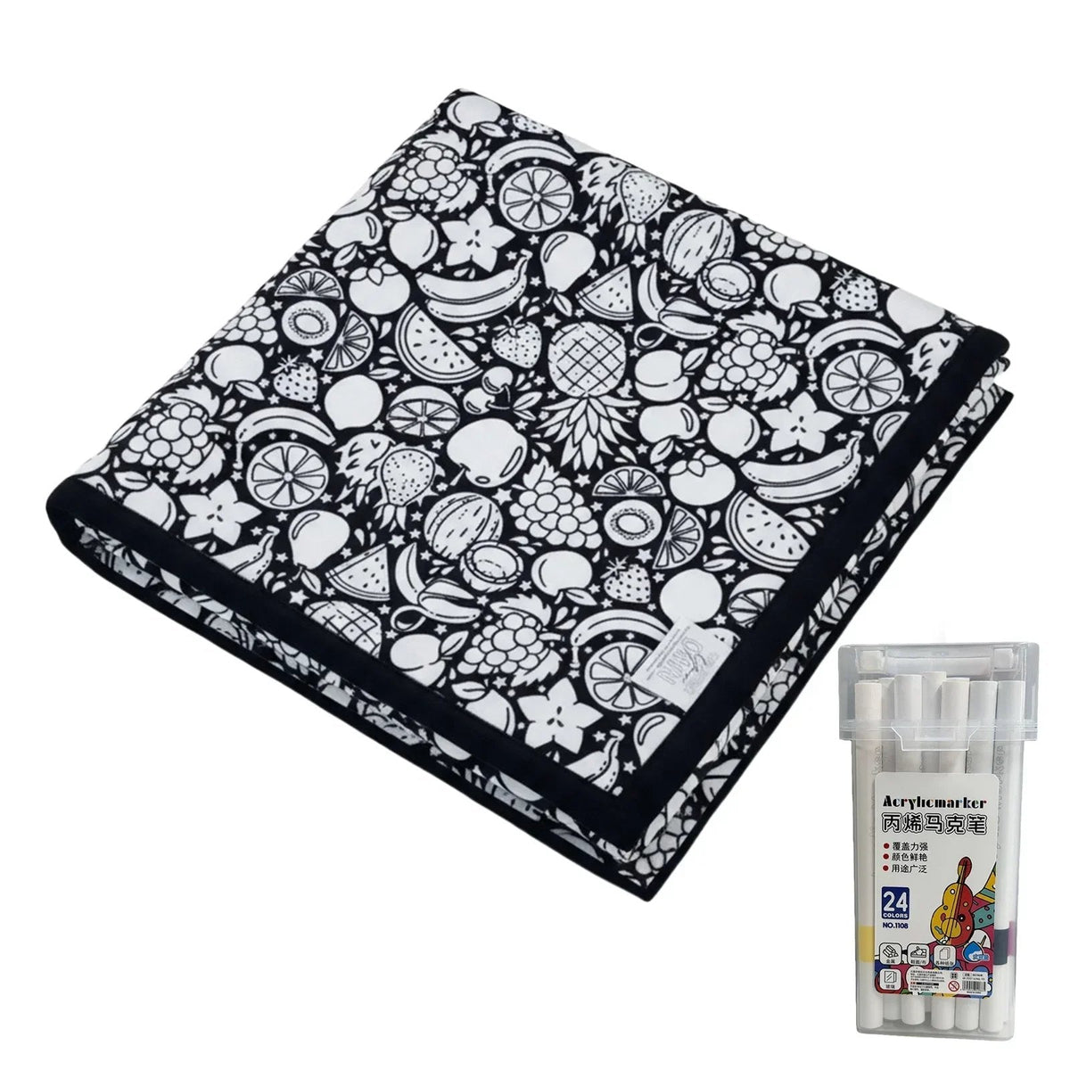 🎨 Fuzzy Velvet Coloring Blanket with 24 Markers | 8 Designs