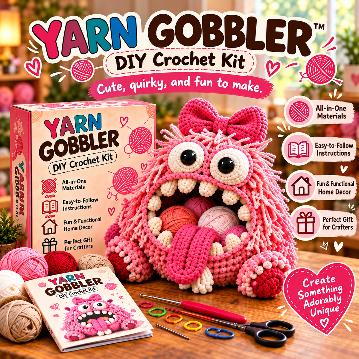 🧶👾 Yarn Gobbler™ – DIY Crochet Monster Yarn Holder Kit Collection