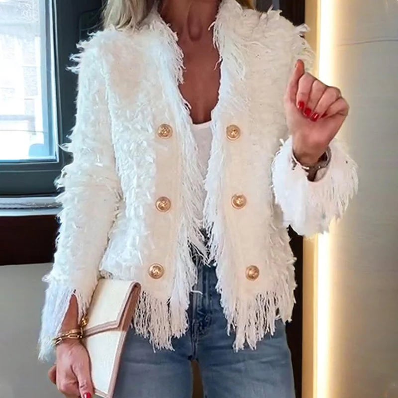 💜 Women’s Fashion Button Tassel Short Coat