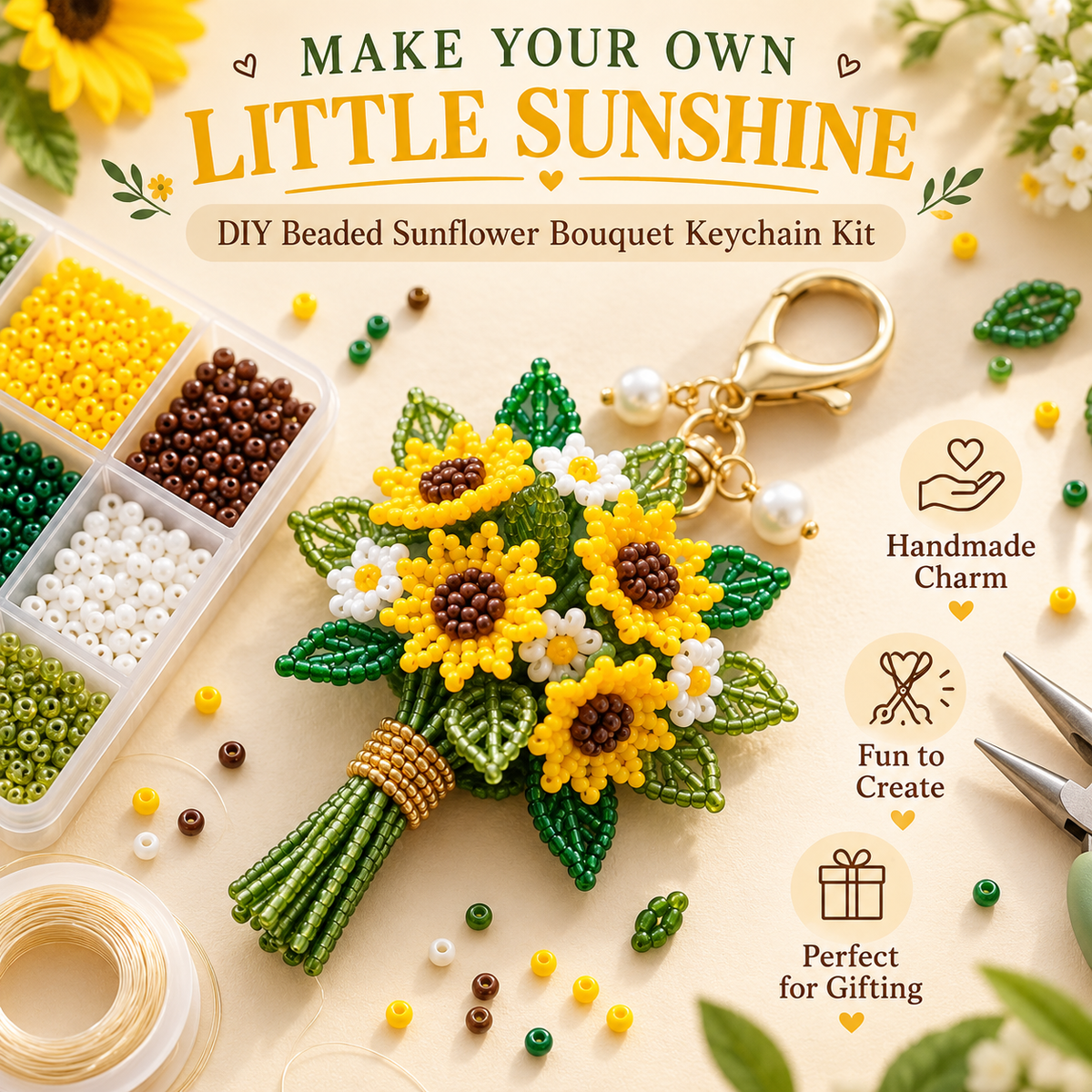 🔥 BUY 3 GET 1 FREE 🔥- 💐DIY Beaded Bouquet Keychain Kit✨