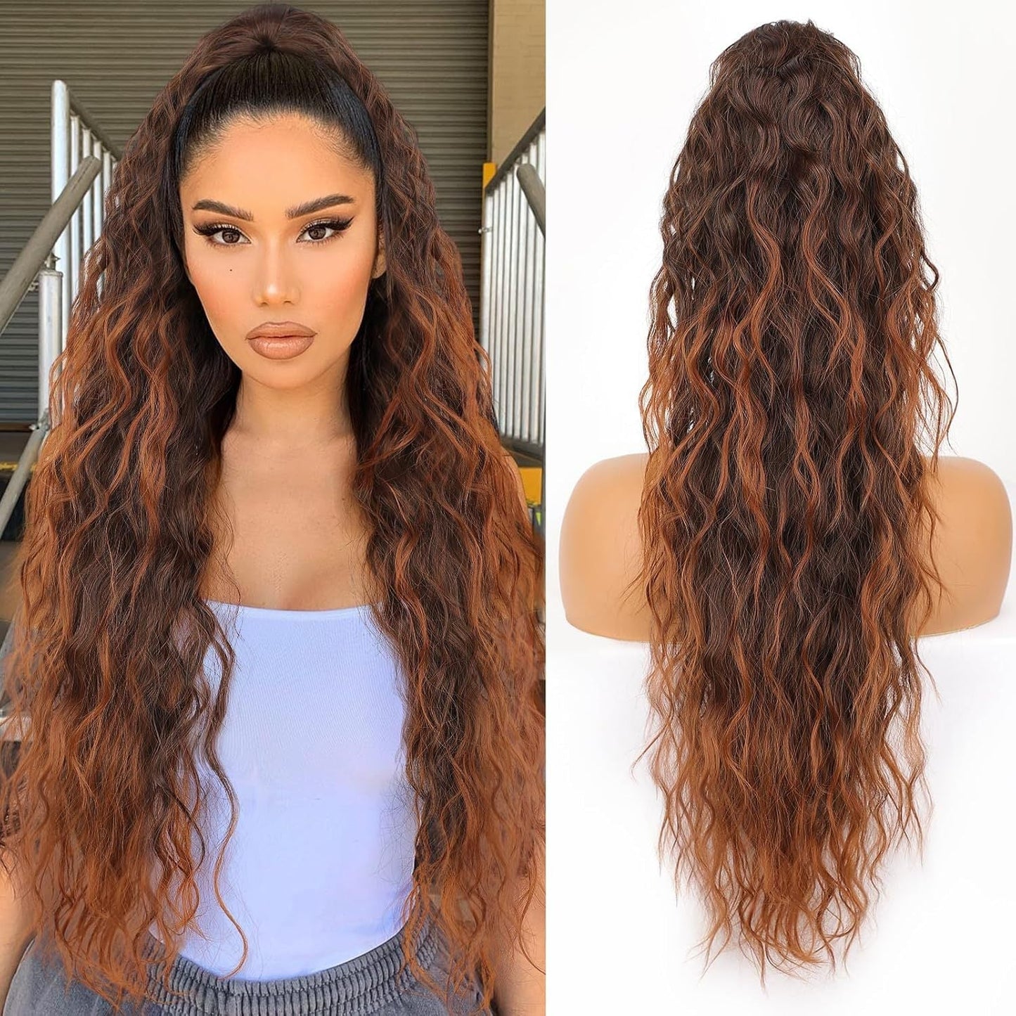 💖Clip-In Wave Ponytail Hair Extension Natural Fluffy African Style Wig💖