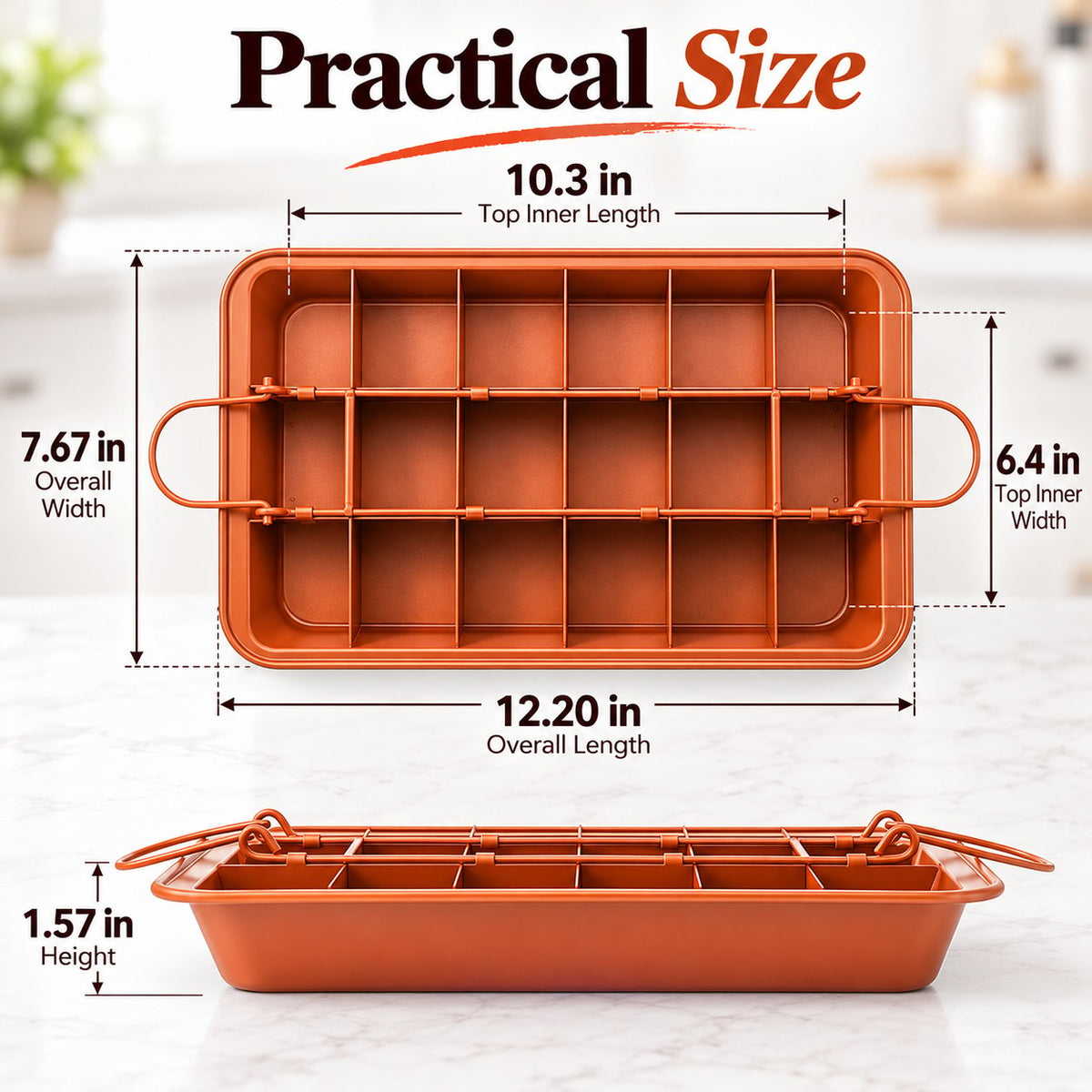 18-Cavity Nonstick Carbon Steel Brownie Pan with Removable Divider & Bottom