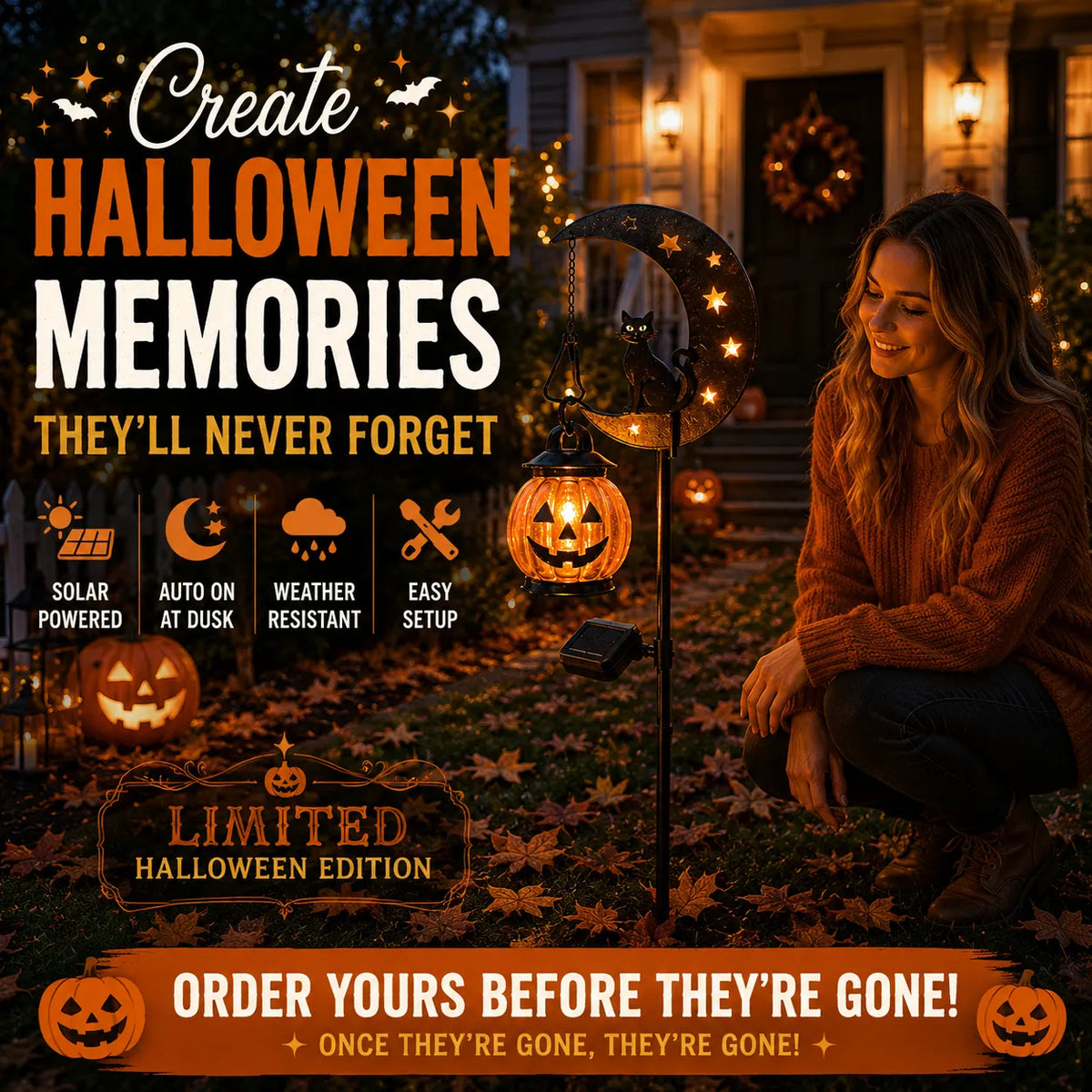 🎃 Halloween Early Bird Sale 🎃Pumpkin Moon Garden Stake Light