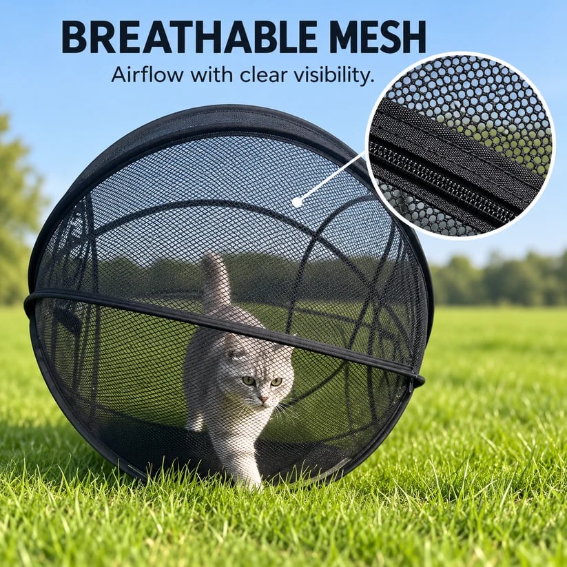 🐱 RollyCat 360° Mesh Cat Playpen – Spacious, Breathable & Secure Outdoor Play Space for Cats